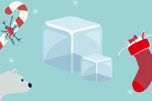 Obrazek przedstawiający kostki lodu na błękitnym tle.