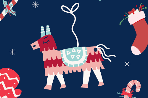 Obrazek przedstawiający piniatę na sznurku.