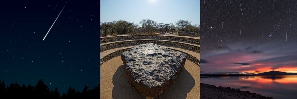 Kompilacja trzech zdjęć meteorytów.