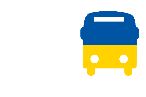 Flaga Ukrainy wpisana w kontur autobusu.