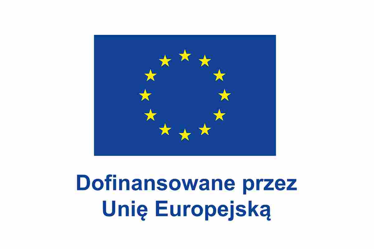 flaga UE z dopiskiem - dofinansowane przez UE