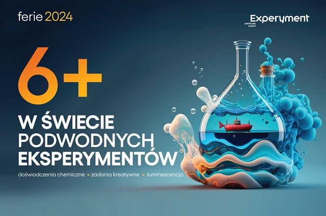 Grafika warsztatów rodzinnych w świecie podwodnych eksperymentów dla rodzin z dziećmi powyżej 6 lat.