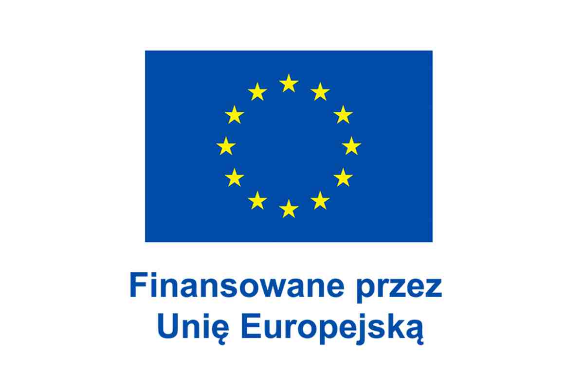 Flaga UE z podpisem "Finansowane przez Unię Europejską"