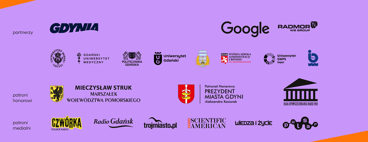 Grafika z logotypami partnerów i patronów ScienceCom 2024.