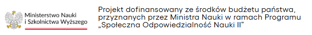 Informacja o dofinansowaniu projektu ScienceCom przez Ministerstwo Nauki i Szkolnictwa Wyższego.