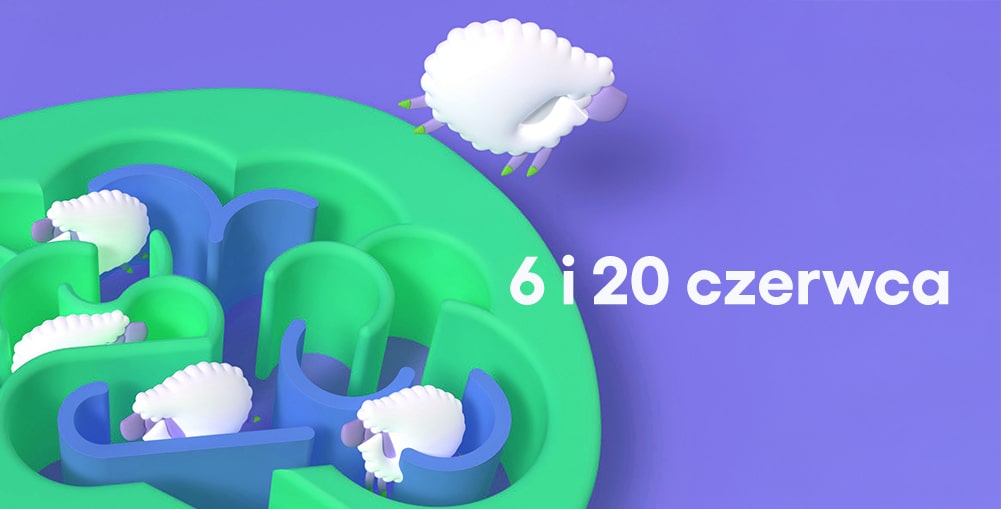 grafika przedstawia labirynt wewnątrz którego biegają owce. napis "6 i 20 czerwca"