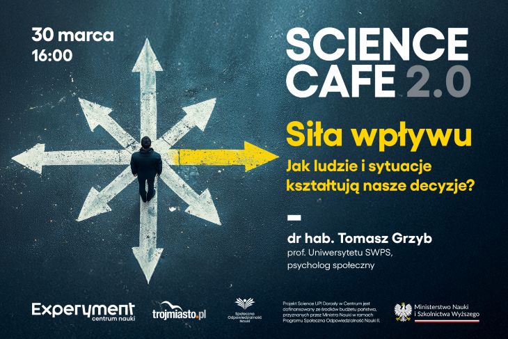 Siła wpływu - plakat science cafe marzec 2025