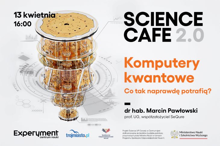 plakat science cafe kwiecien 2025. Komputery kwantowe
