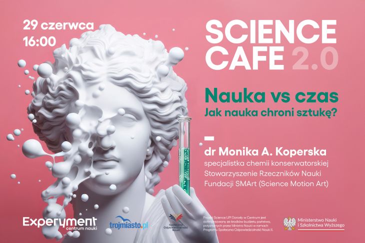 Plakat science cafe czerwiec 2025. Nauka vs czas.