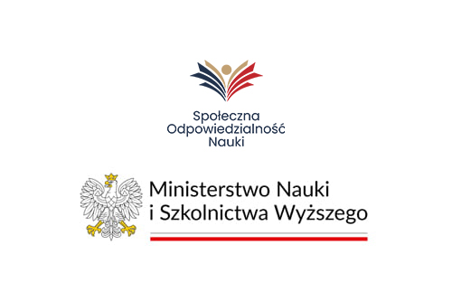 Logotypy "Społeczna Odpowiedzialność Nauki" i "Ministerstwo Nauki i Szkolnictwa Wyższego"