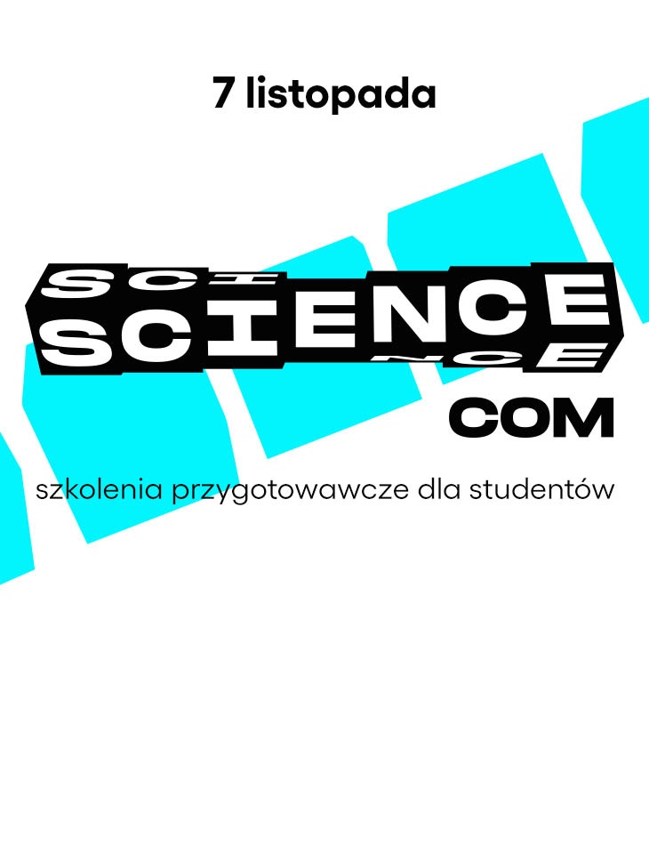 Grafika dotycząca szkoleń przygotowawczych dla studentów do ScienceCom 2026 z dnia 7 listopada.